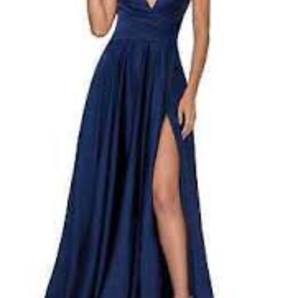 NWOT- La Femme Strappy Back Satin Ballgown - Picture 2 of 7